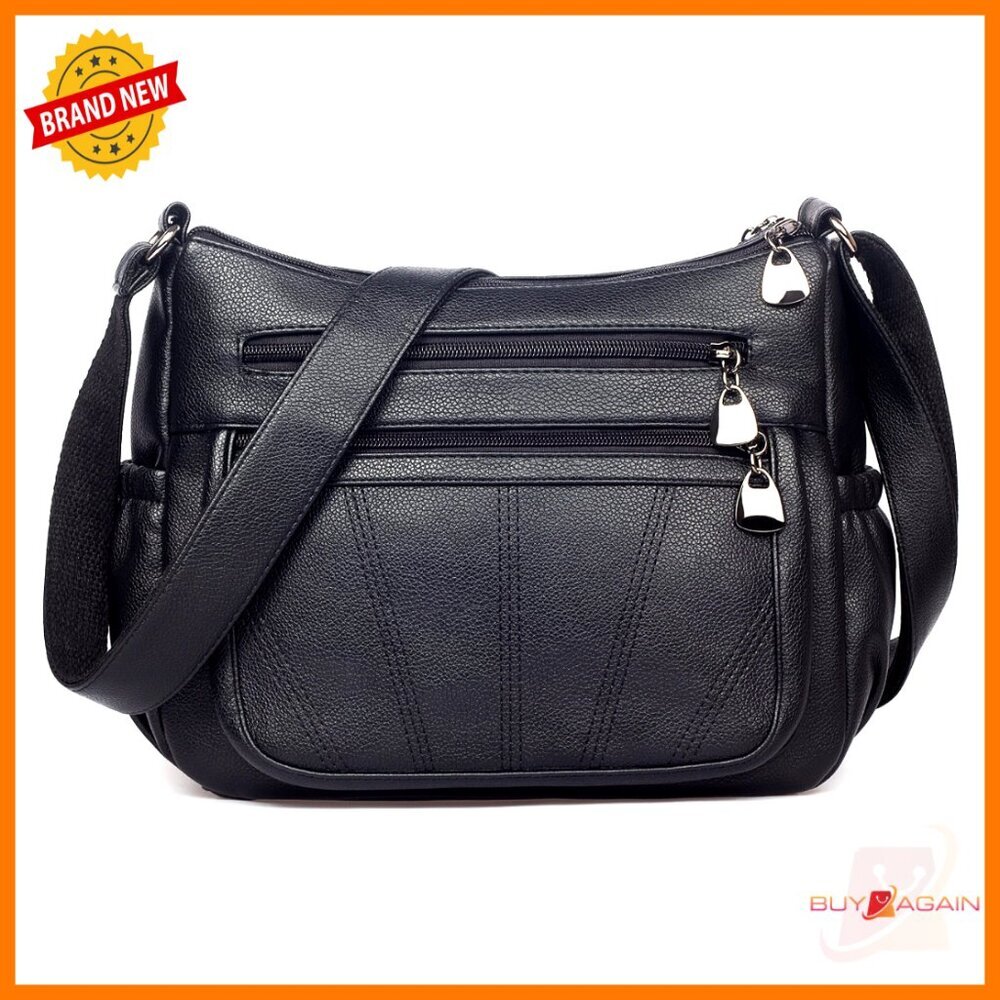 Soft Pu Leather Crossbody Bag With Adjustable Strap, Multiple Pockets, Medium